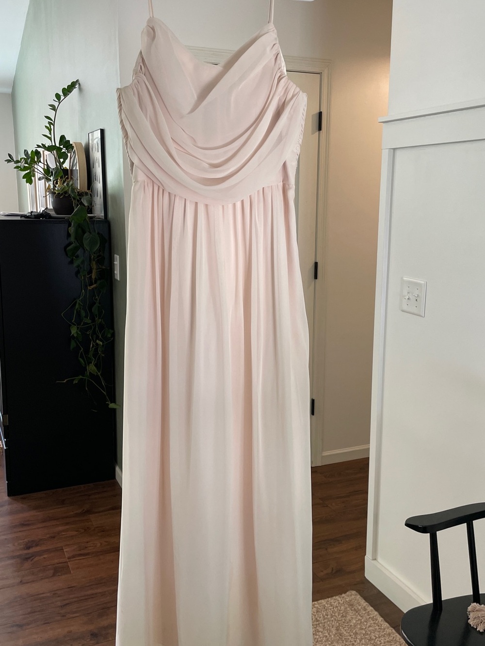 Light Pink Draped Spaghetti-Strap Maxi Dress, Bridesmaid Dress